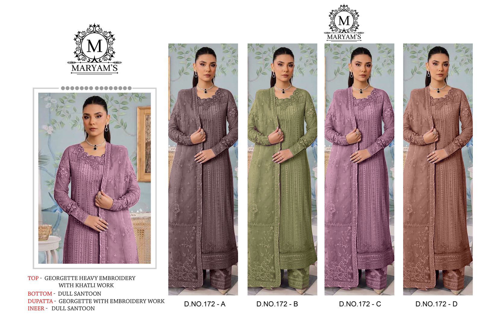 Maryams 172 Georgette Embroidered Pakistani Suits Wholesale Price In Surat
